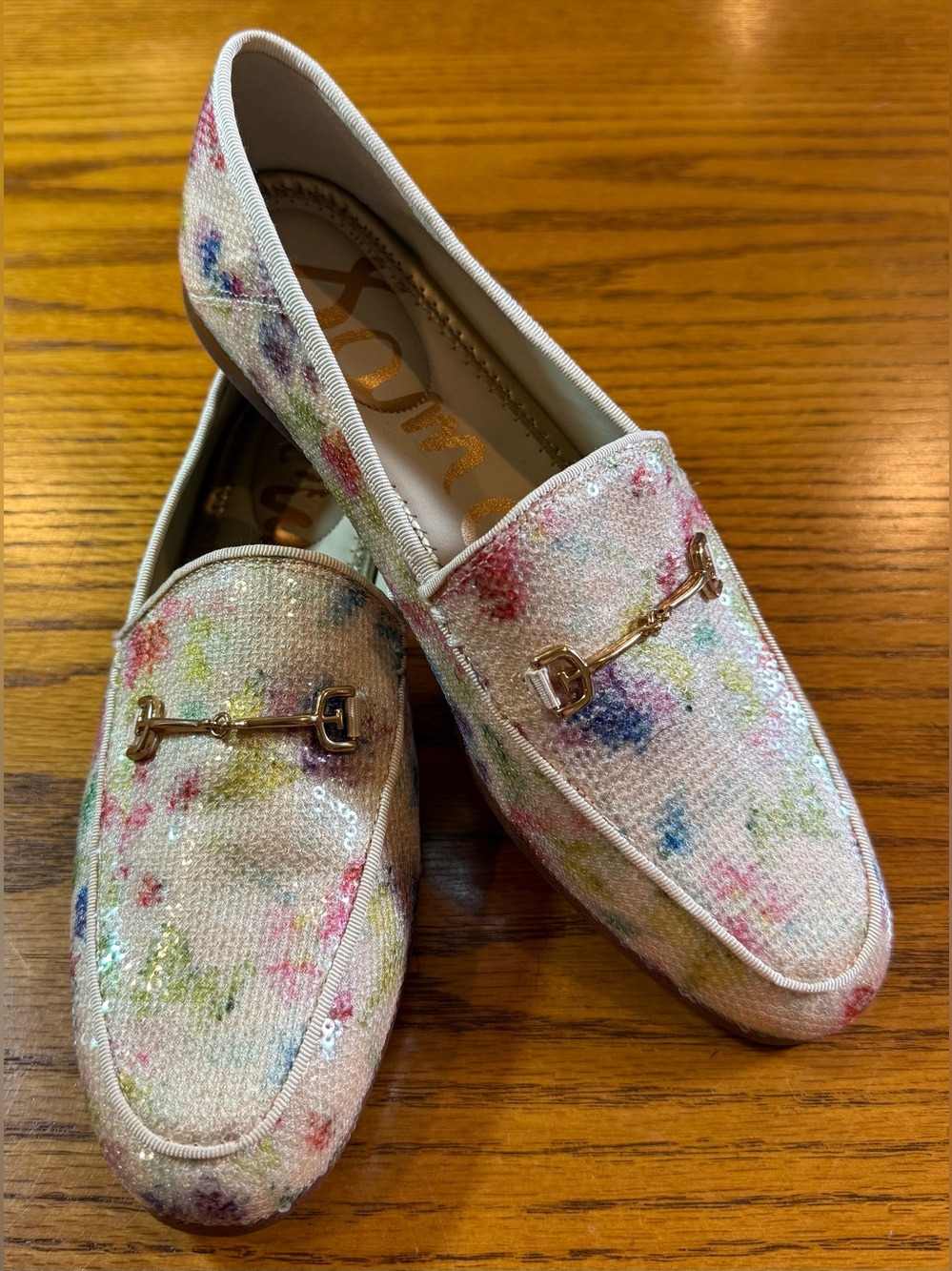 SAM EDELMAN Loraine Sequin Floral Loafer in Almond Size 7.5 M